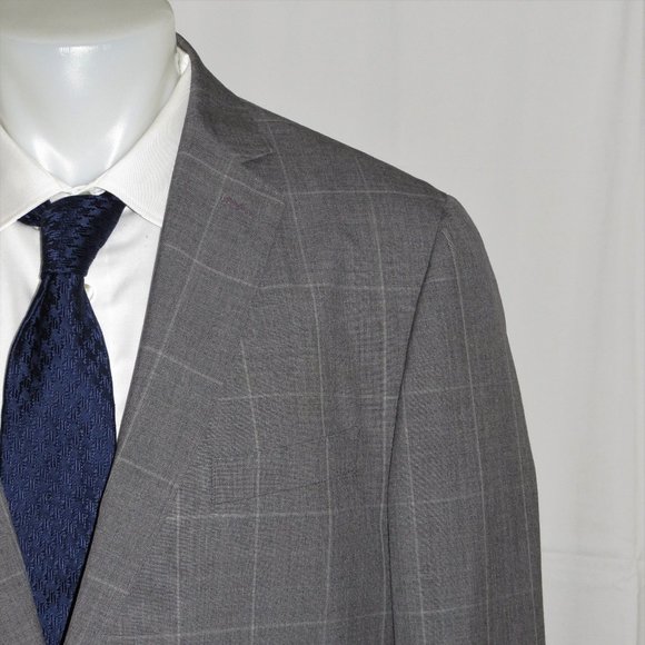 Trunk Club Custom Gray Windowpane Plaid Flat Front Two Button Suit 44R - Picture 1 of 15